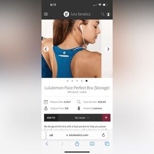 Lululemon Pace Perfect Bra